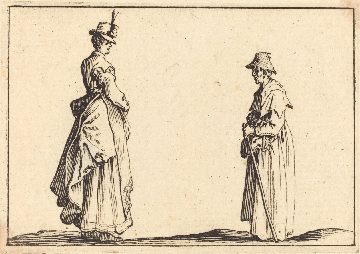 Duas Mulheres de Perfil, c. 1617. de Jacques Callot