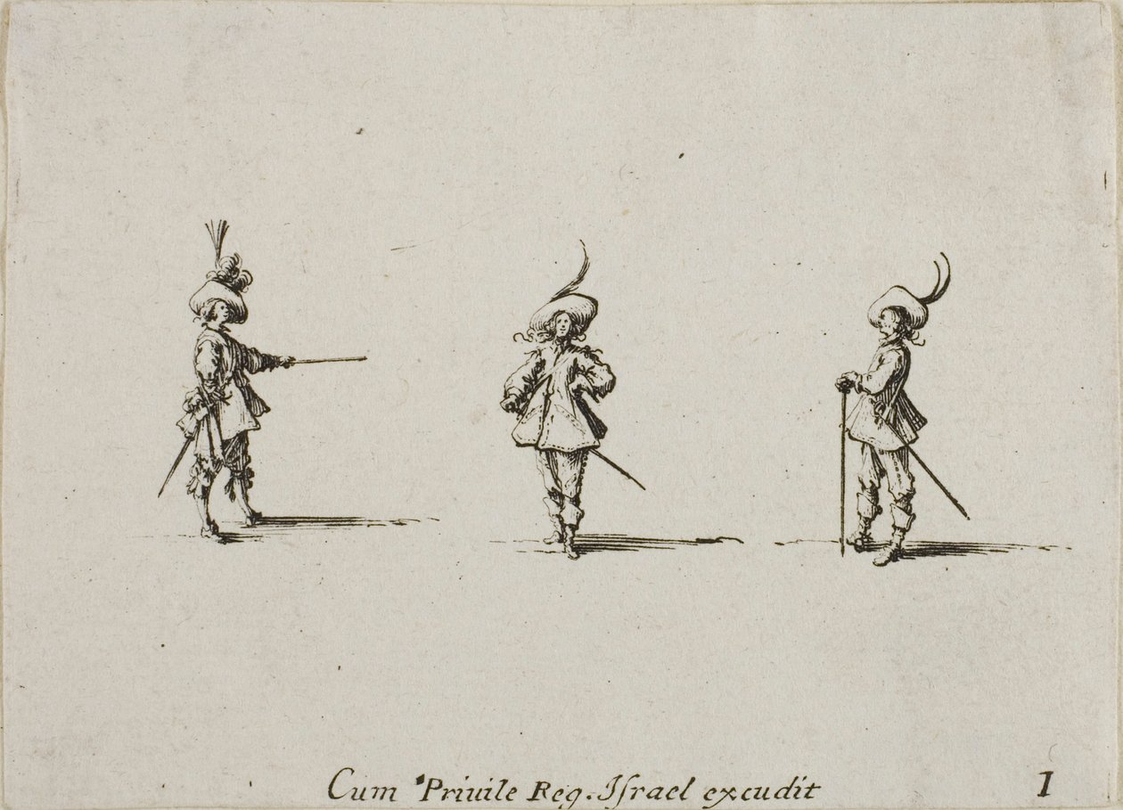 Exercício desarmado, placa um de Os exercícios militares de Jacques Callot