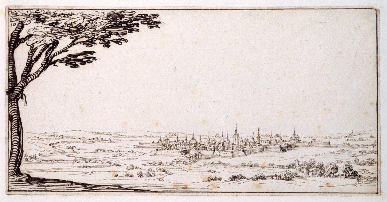 Vista de Nancy (caneta e tinta marrom sobre papel) de Jacques Callot