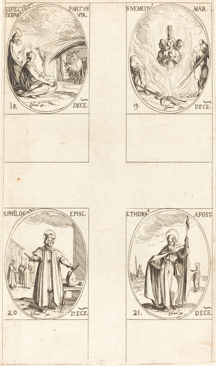 Esperando a Virgem dar à luz; São Nemésio; São Filogonius; São Tomás de Jacques Callot