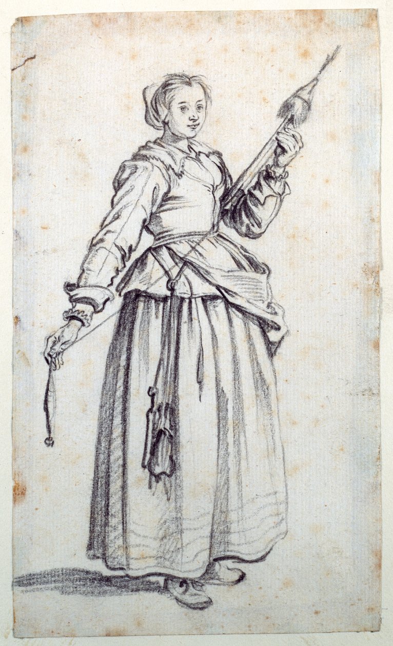 Mulher com Fuso (giz preto sobre papel) de Jacques Callot