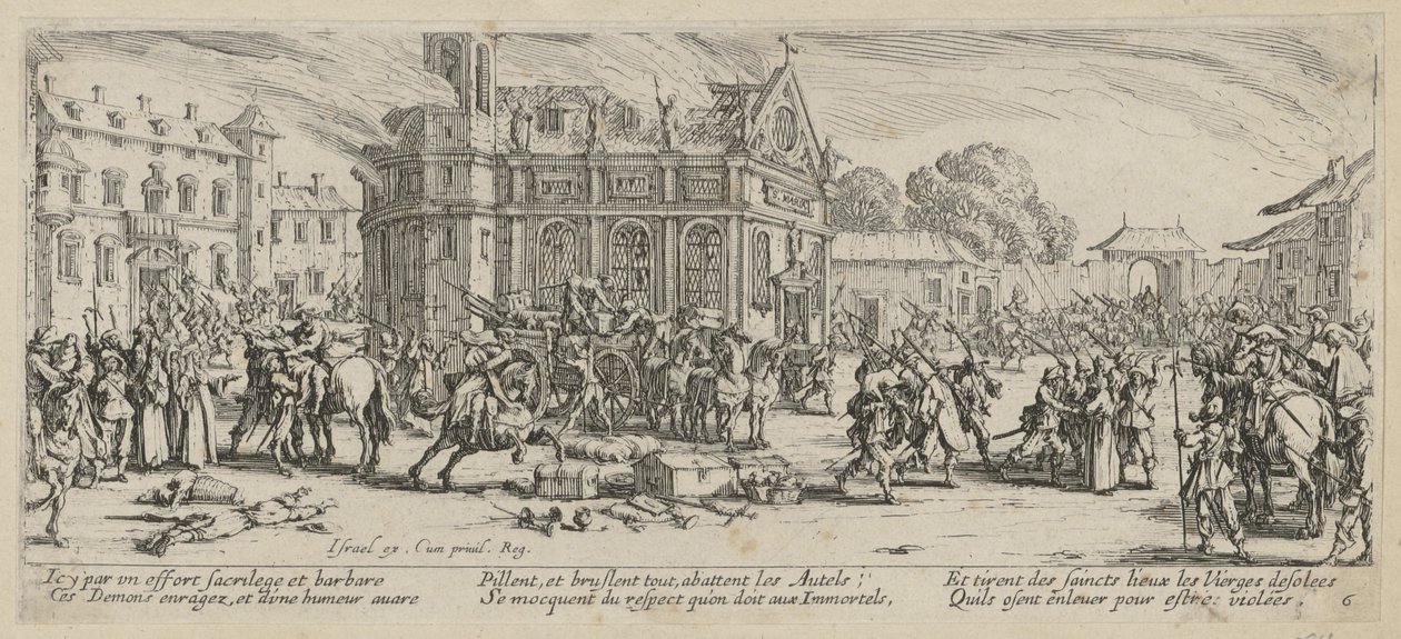 Destruição de um mosteiro, folha 6 da série «Os horrores da guerra» de Jacques Callot