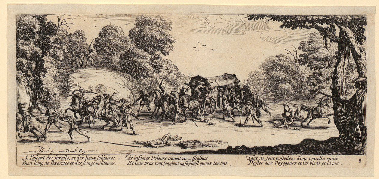 Ataque a uma diligência, folha 8 da série «Os Horrores da Guerra» de Jacques Callot