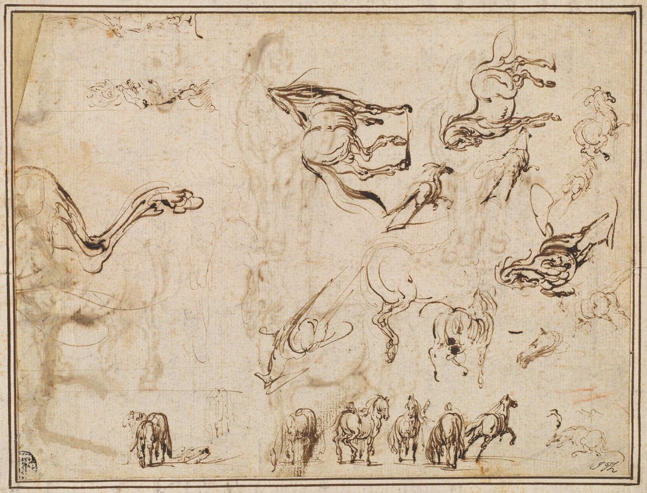 Estudos de Cavalos [verso] de Jacques Callot after Antonio Tempesta