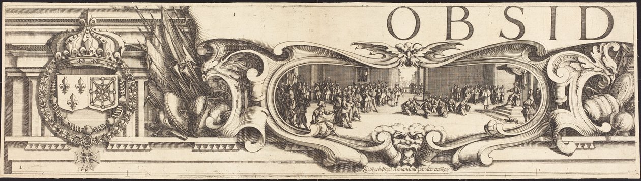 O Cerco de La Rochelle [placa 1 de 16; conjunto compreende 1952.8.97-112] de Jacques Callot and Abraham Bosse