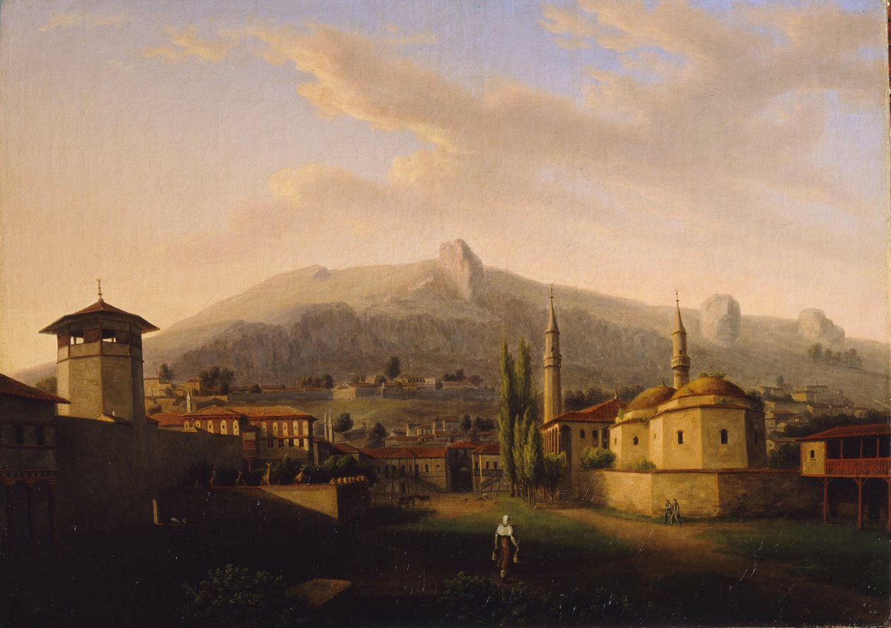 O Palácio de Khan em Bakhchisarai (Ucrânia). Pintura de Jacques Christoph Miville (1786-1836), óleo sobre tela de Jacques Christophe Miville