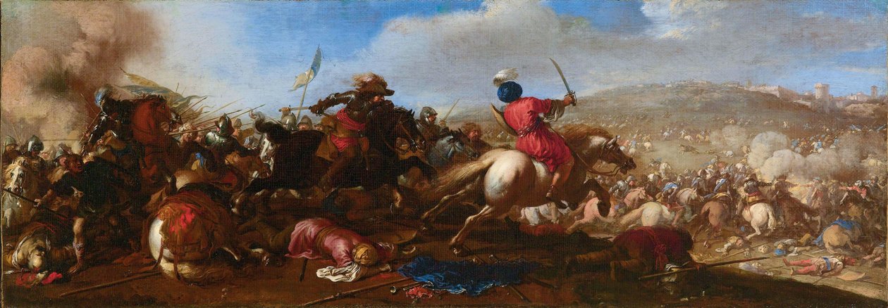 Cena de batalha entre turcos e cristãos. de Jacques Courtois