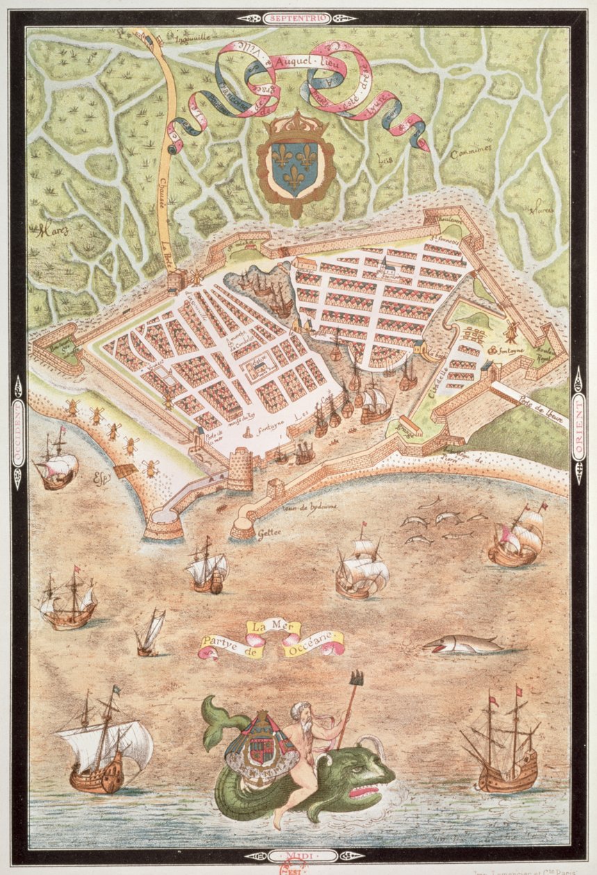 Fascimile de um plano de Le Havre em 1583, de "os primeiros trabalhos de Jacques Devaulx Pillote na Marinha" de Jacques Devaulx