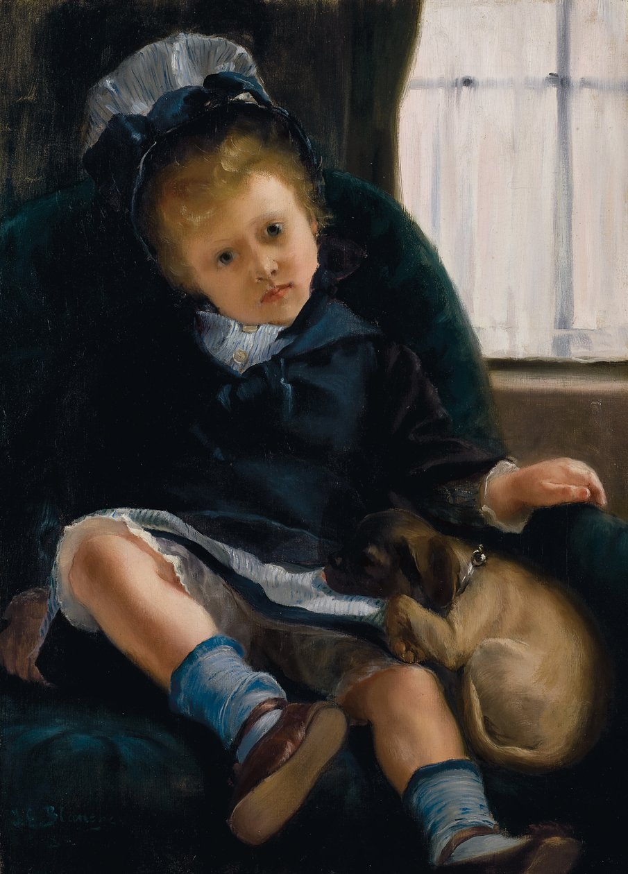 Menina com filhote de cachorro, c.1882-1883 de Jacques Emile Blanche