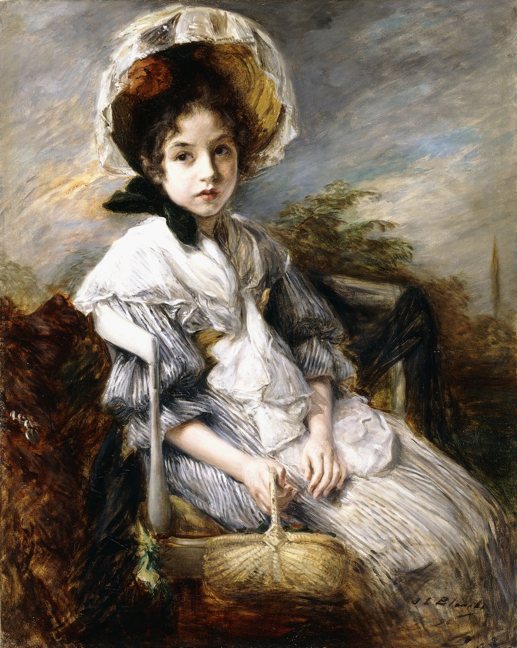 Retrato de uma jovem garota sentada em uma paisagem, de Jacques Emile Blanche
