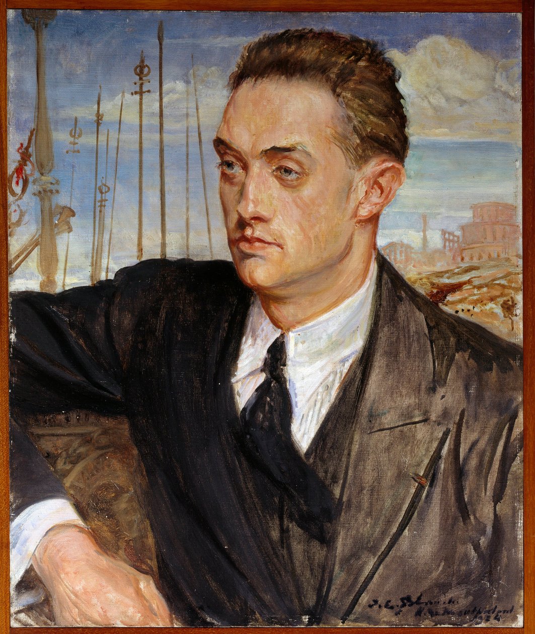 Retrato do escritor francês Henri de Montherlant (1896-1972) Pintura de Jacques Emile (Jacques-Emile) Blanche (1861-1942) 1924 Sol. 0,54x0,45 m Rouen, musee des Beaux Arts de Jacques Emile Blanche