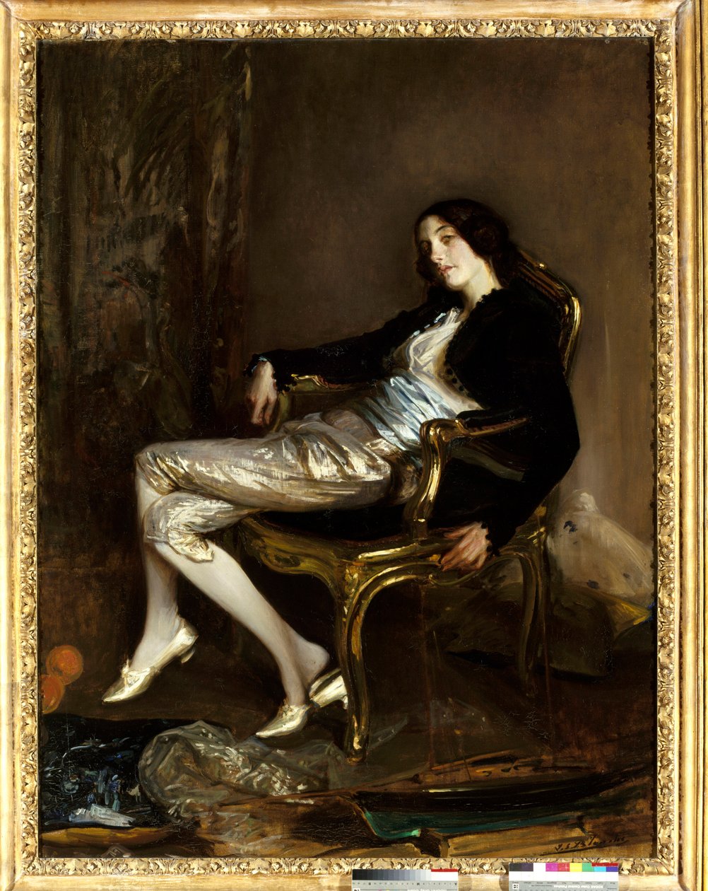 O querubim (Cherubino) de Mozart. Personagem da ópera "O Casamento de Figaro" (Le Nozze di Figaro) de Wolfgang Amadeus Mozart (1756-1791). Pintura de Jacques Emile (Jacques-Emile) Blanche (1861-1942) de Jacques Emile Blanche