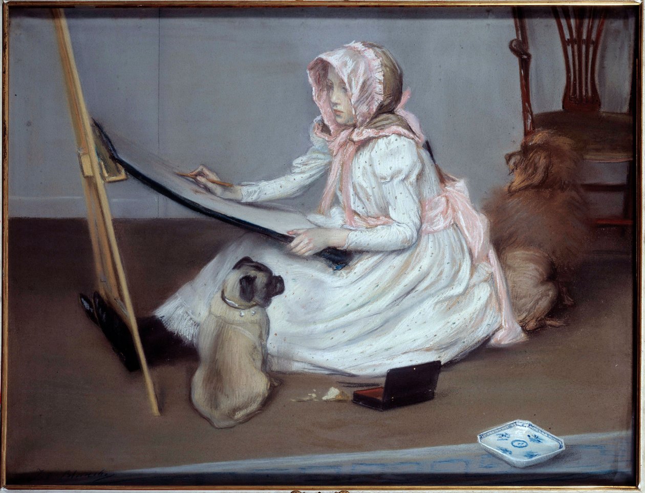 Pintura de Jacques Emile (Jacques-Emile) Blanche (1861-1942), jovem desenhista do século XX. Rouen, Musee des Beaux Arts. de Jacques Emile Blanche