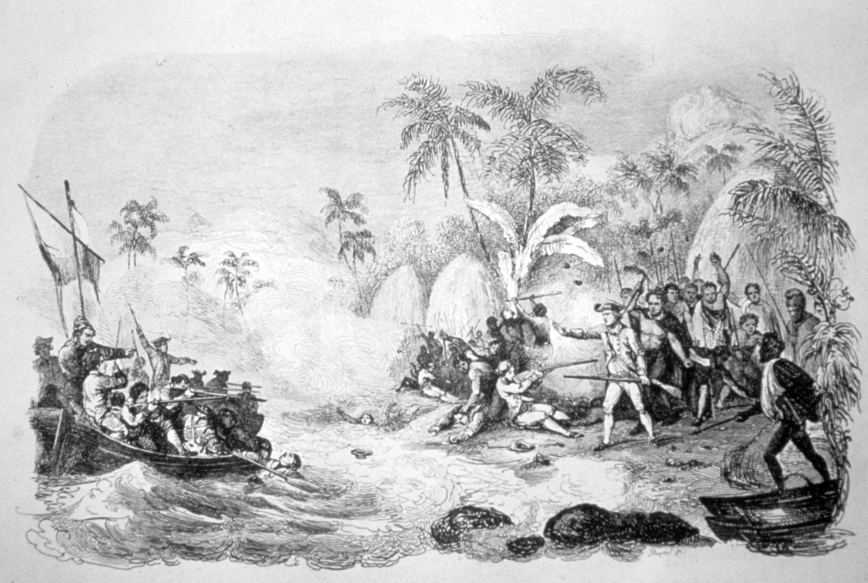 Morte do Capitão Cook, 1779 c1819 de Jacques Etienne Victor Arago