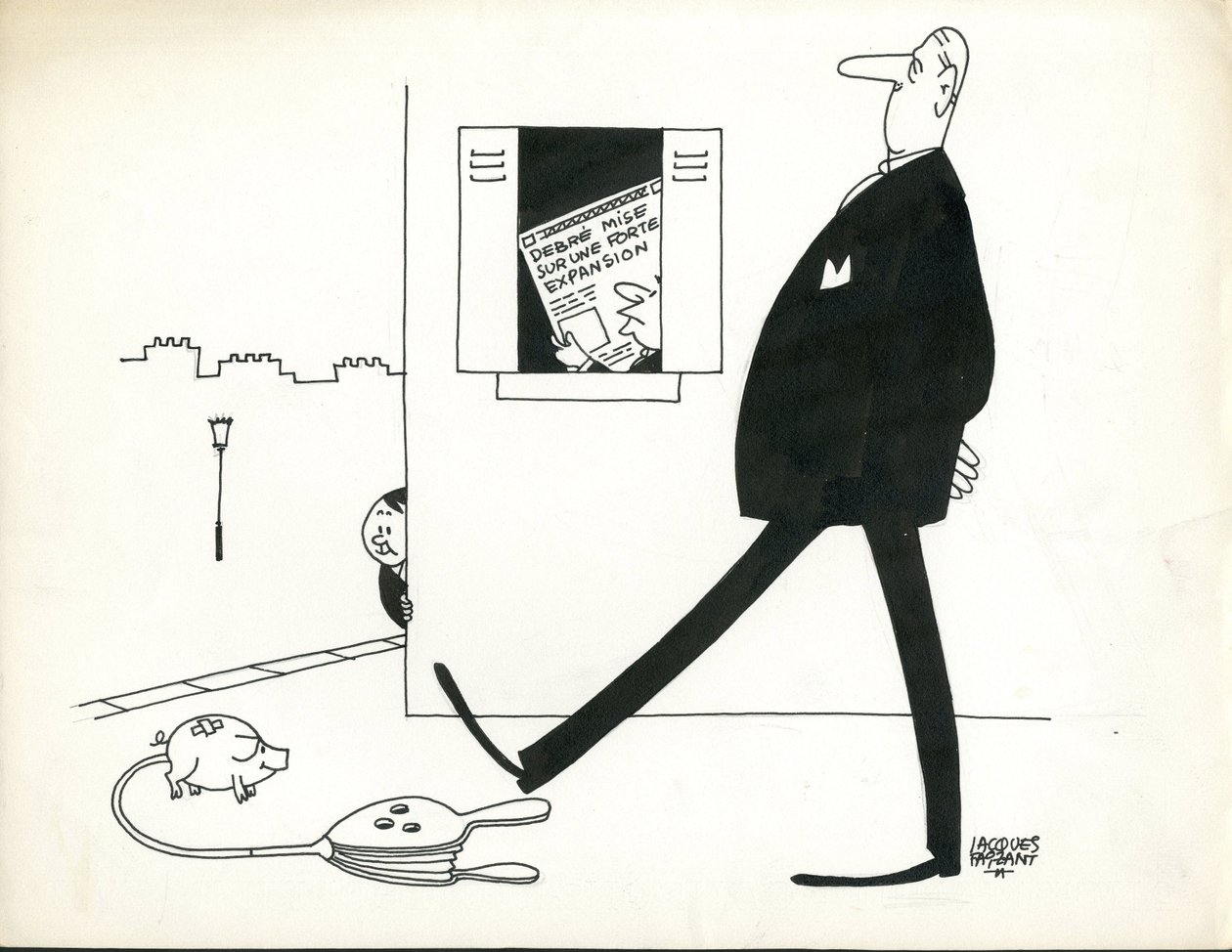 Paris-Presse, satírico em B  W de Jacques Faizant