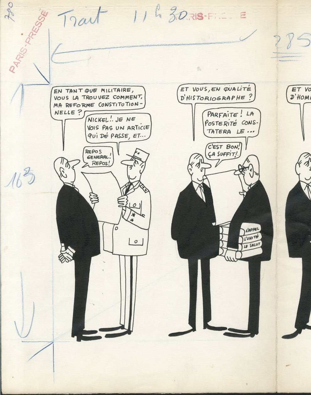 Paris-Presse, satírico em B  W de Jacques Faizant