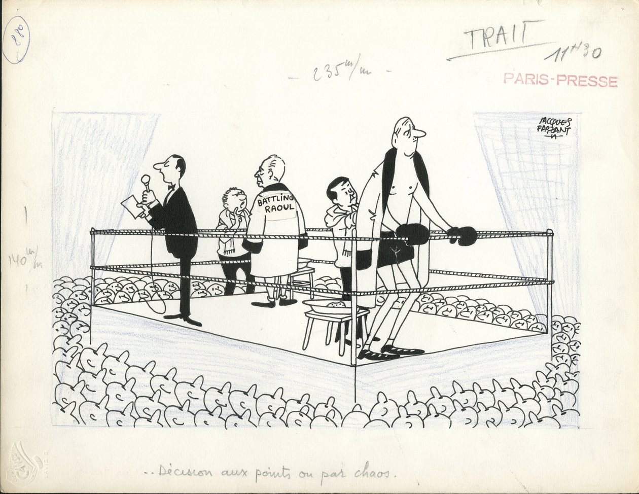 Paris-Presse, satírico em B  W de Jacques Faizant