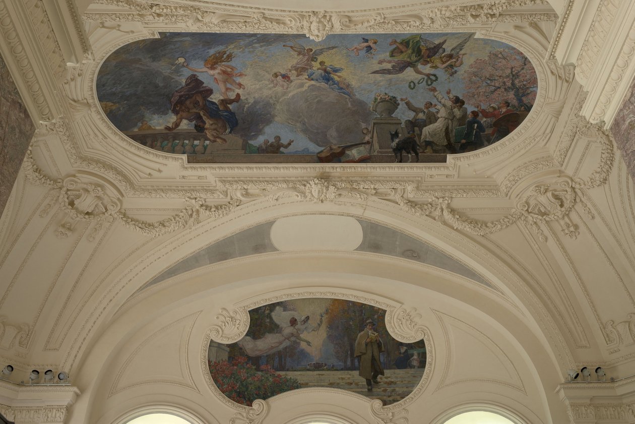 Decoração do pavilhão Norte do Petit Palais - O triunfo de Paris (teto) - Paris, capital intelectual (Demi-coupole), entre 1913 e 1919 (óleo) de Jacques Fernand Humbert