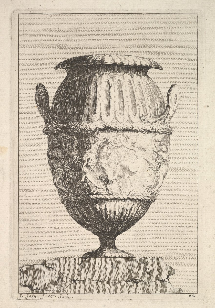 Projete para um vaso com um friso bacchic, de: Vasos, 1746. de Jacques Francois Joseph Saly