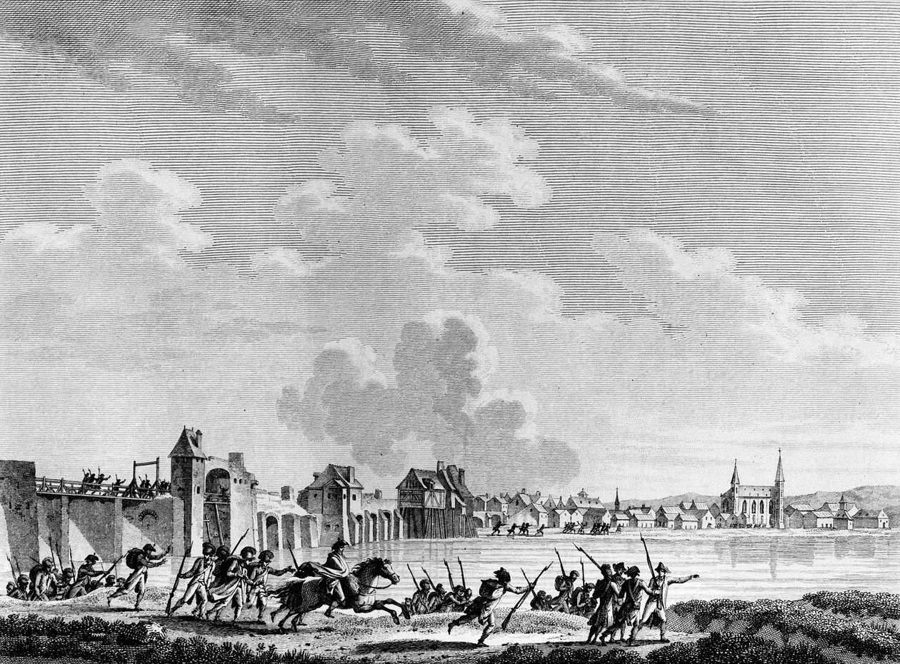 Revolução Francesa: Deroute de Passy (Pacy sur Eure ou Pacy-sur-Eure) a 13 de Julho de 1793. Gravado por Berthaut depois de Swebach. Paris, Biblioteca do Instituto de História da Revolução de Jacques Francois Joseph Swebach