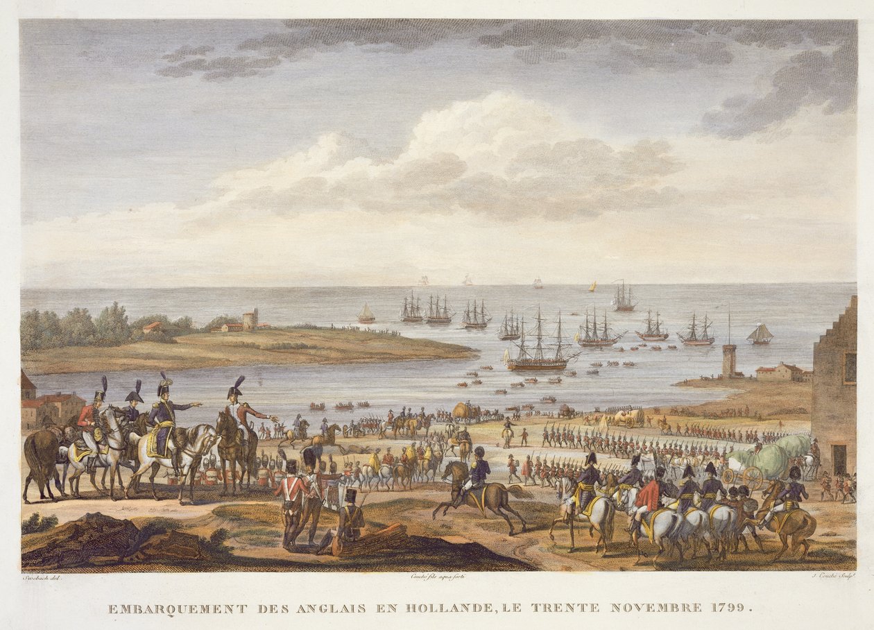 O embarque dos ingleses na Holanda, 30 de novembro de 1799, gravado por Louis Francois Couche (1782-1849) (aquatint) de Jacques Francois Joseph Swebach