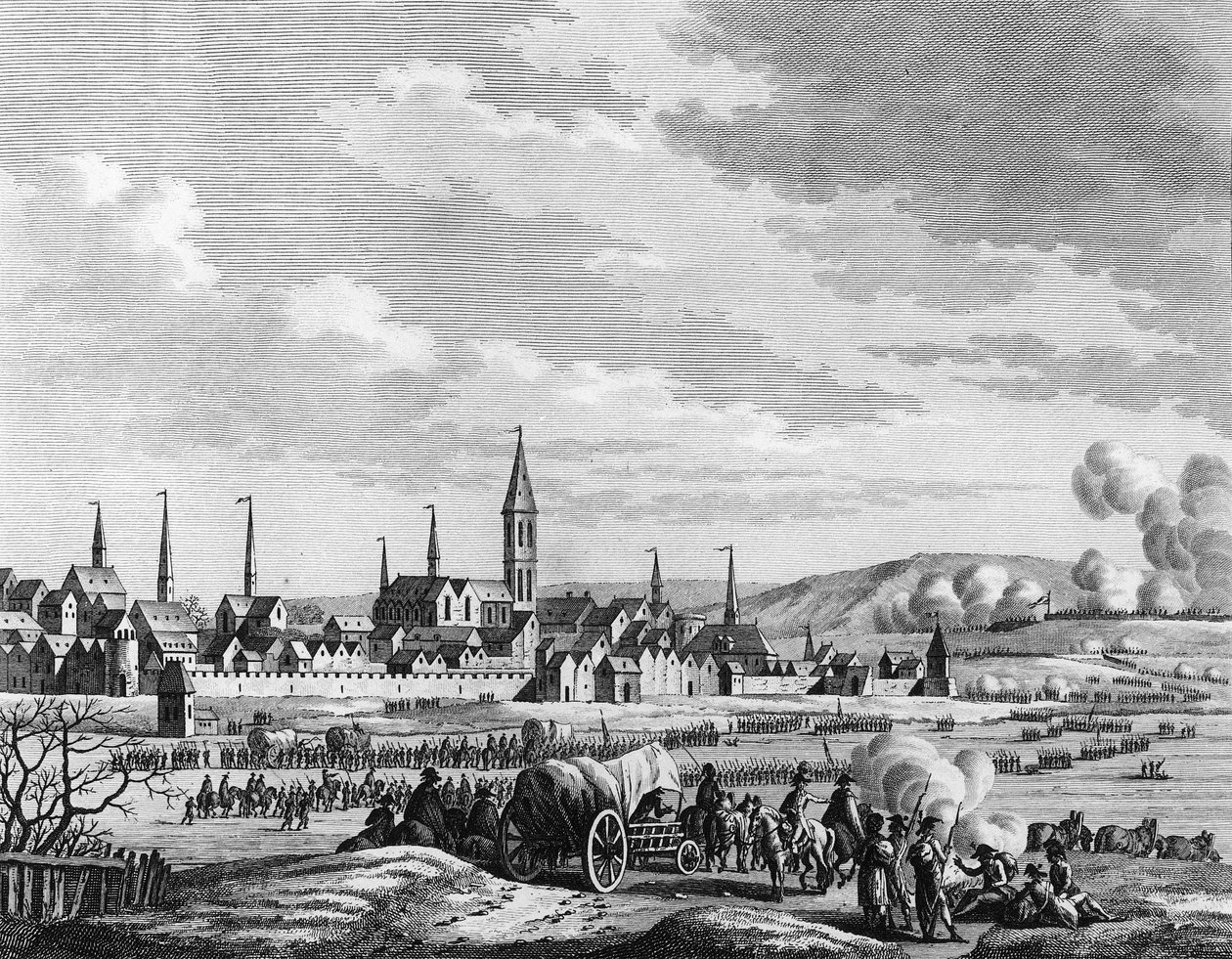 Guerra da Revolução Francesa e movimentos anti-revolucionários: Na Holanda, a passagem do rio Waal no gelo em 14 de janeiro de Jacques Francois Joseph Swebach