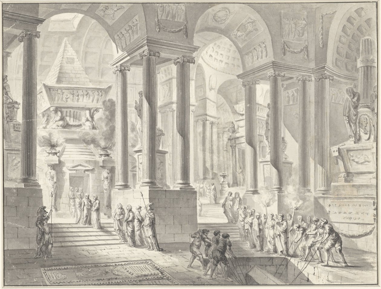 Funeral em um interior classicista fantasiado de Jacques François Blondel