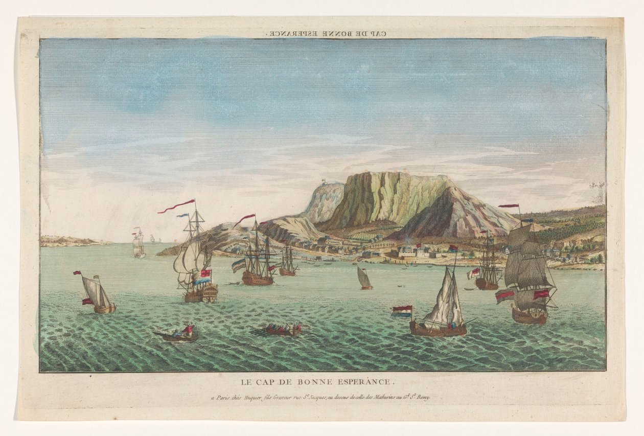 Vista do Cabo da Boa Esperança na África do Sul Cap de Bonne Esperance (título no objeto) de Jacques Gabriel Huquier