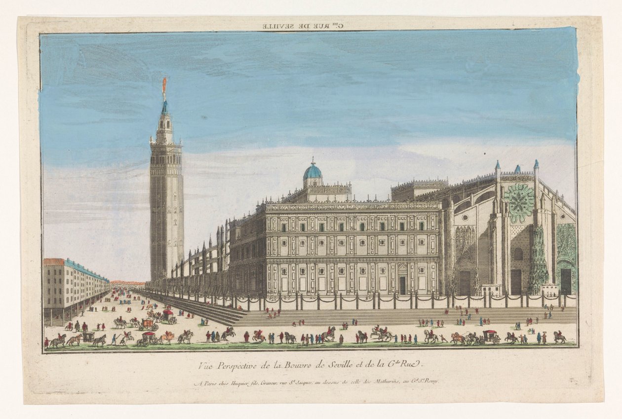 Vista da Catedral de Sevilha Gde. rue de Seville (título no objeto) de Jacques Gabriel Huquier