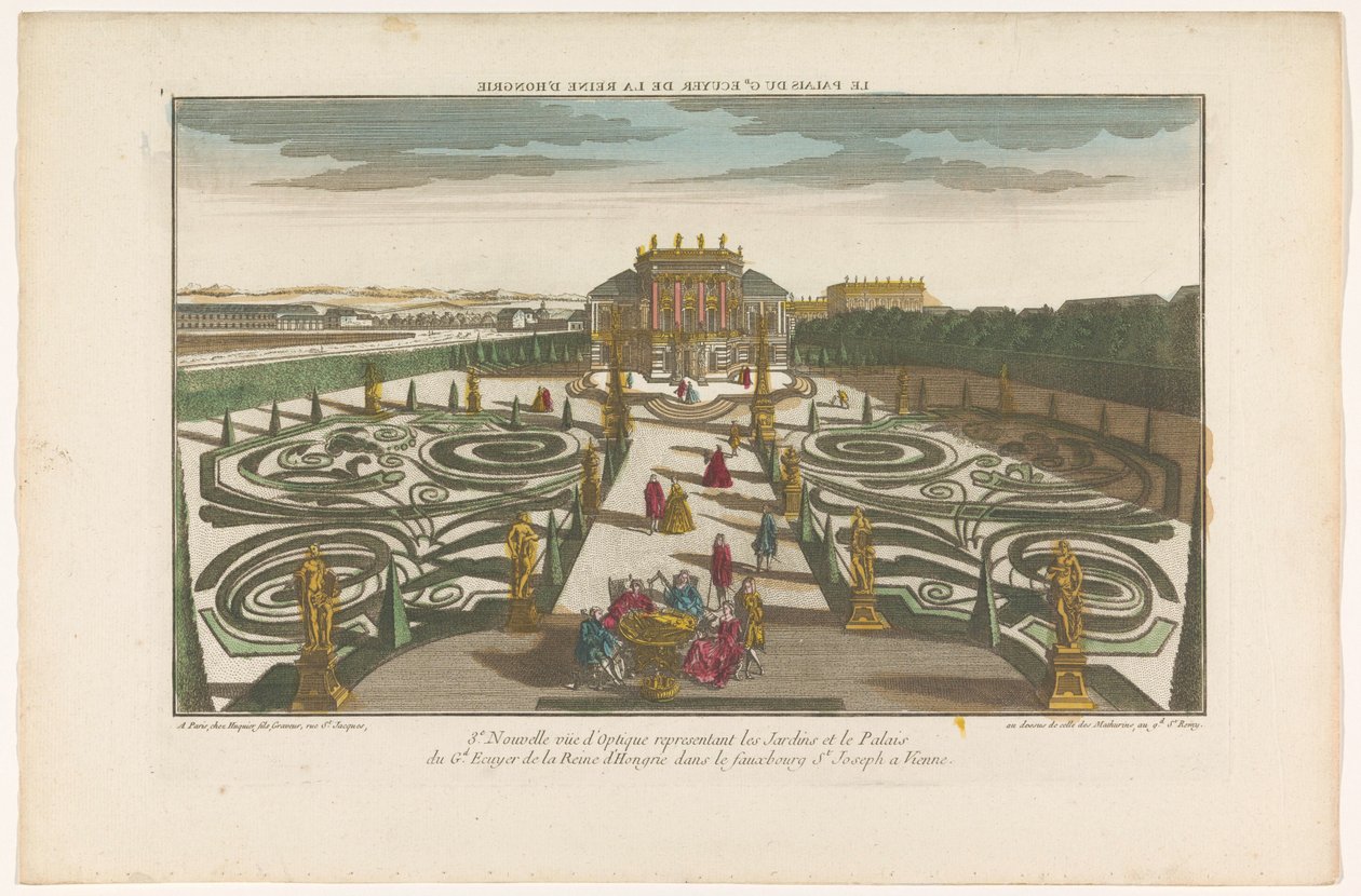 Vista do jardim e palácio de um oficial da Rainha da Hungria, num subúrbio de Viena
Le palais du gd ecuyer de la reine d