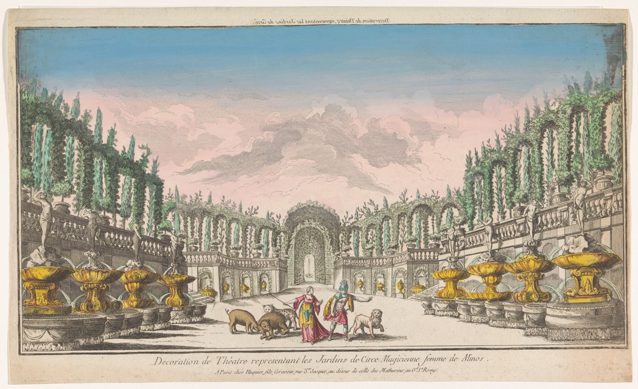 Vista do jardim de Circe
Decoration de théatre, representant les jardins de Circe (título sobre o objecto) de Jacques Gabriel Huquier