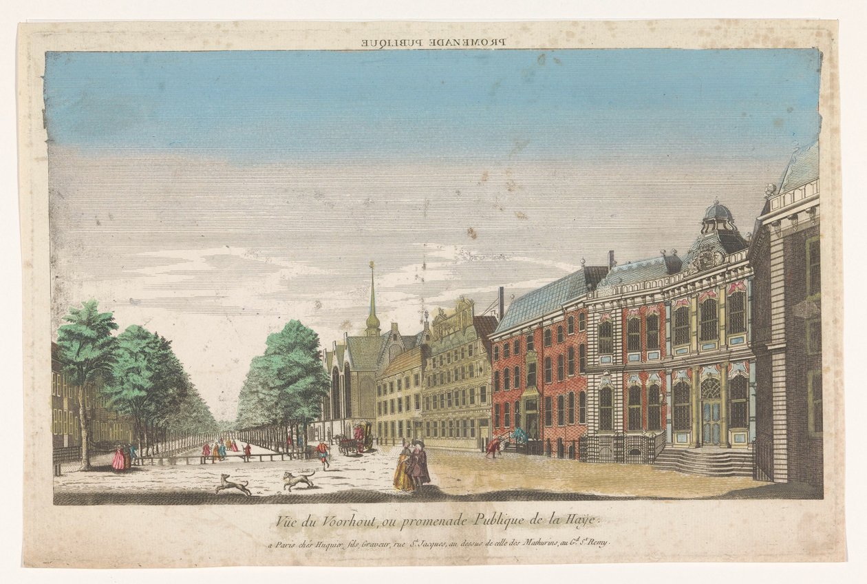 Vista do Lange Voorhout em Haia Promenade publique (título no objeto) de Jacques Gabriel Huquier