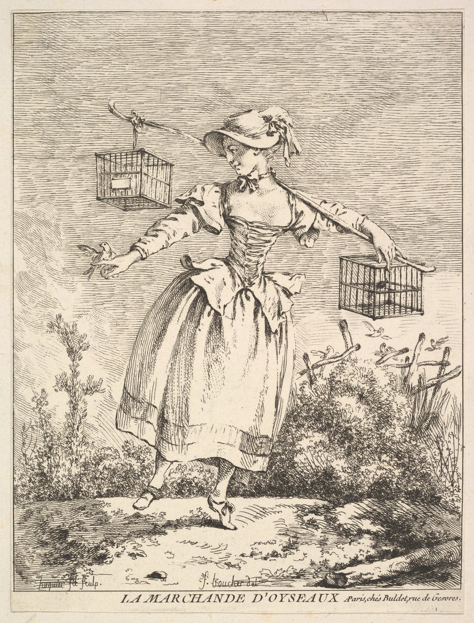 O Mercador de Pássaros, século XVIII. de Jacques Gabriel Huquier