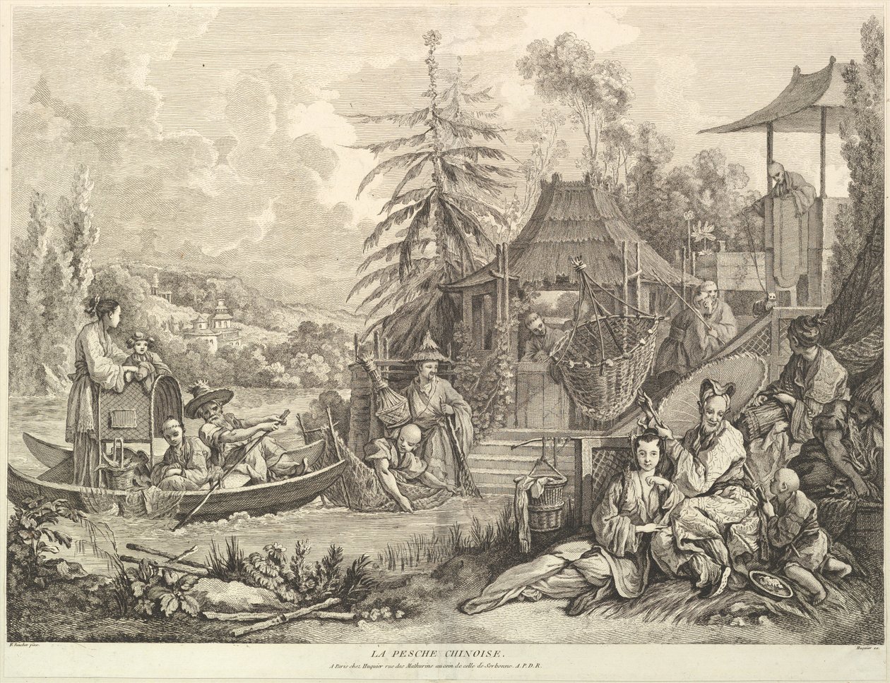 La pesche chinoise Pesca Chinesa, de Chinoiseries, após 1743. de Jacques Gabriel Huquier