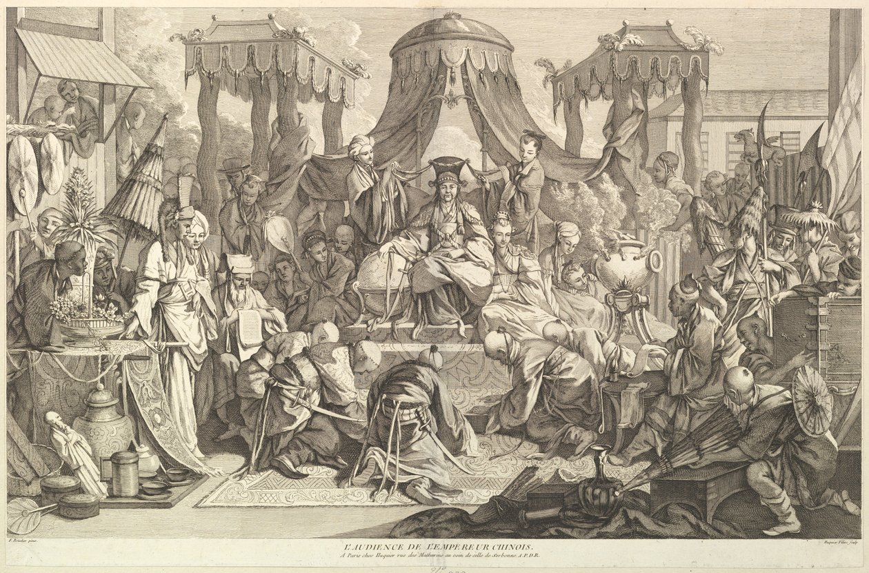 A audiência do imperador chinês, de Chinois..., depois de 1743. de Jacques Gabriel Huquier