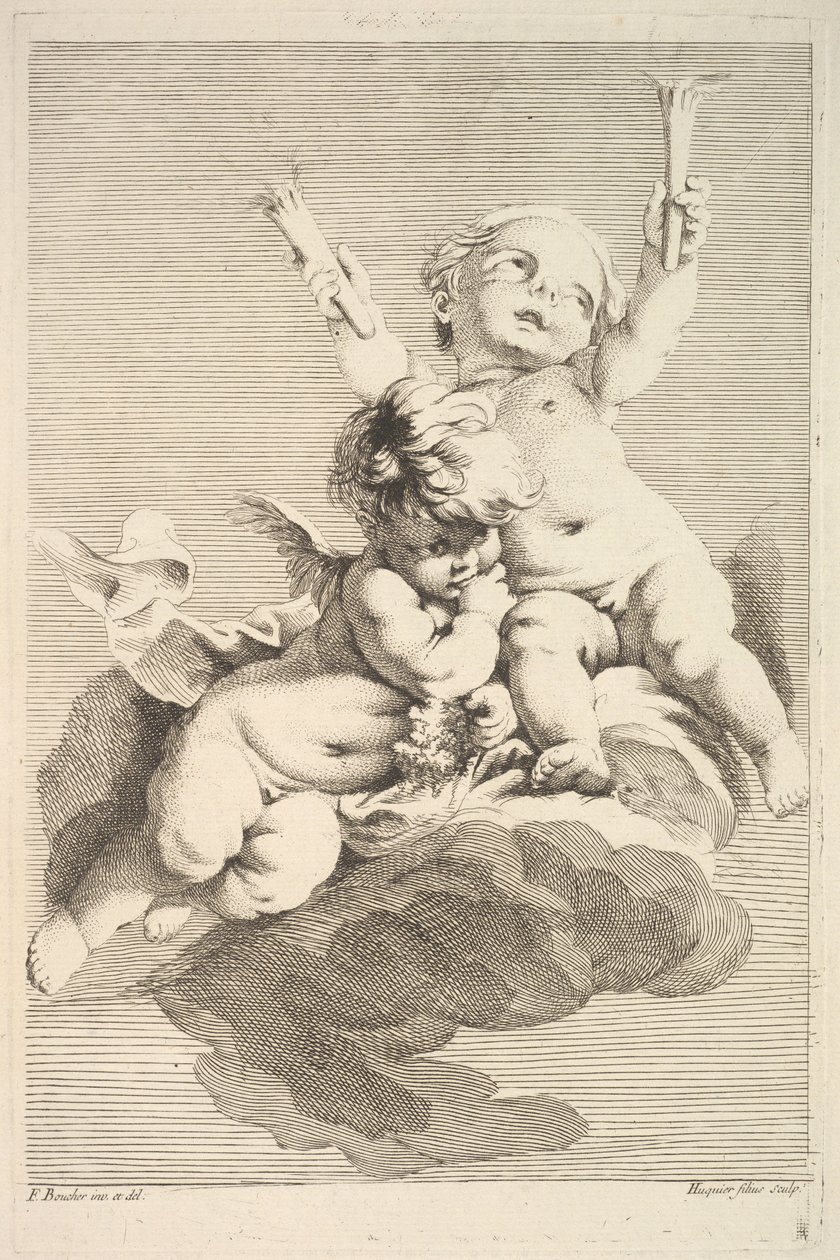 Dois Cupidos, Um Segurando Tochas, meados do século XVIII. de Jacques Gabriel Huquier