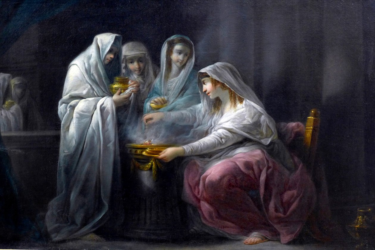 Les Vestales: detalhe. Século XIX (óleo sobre tela) de Jacques Gamelin