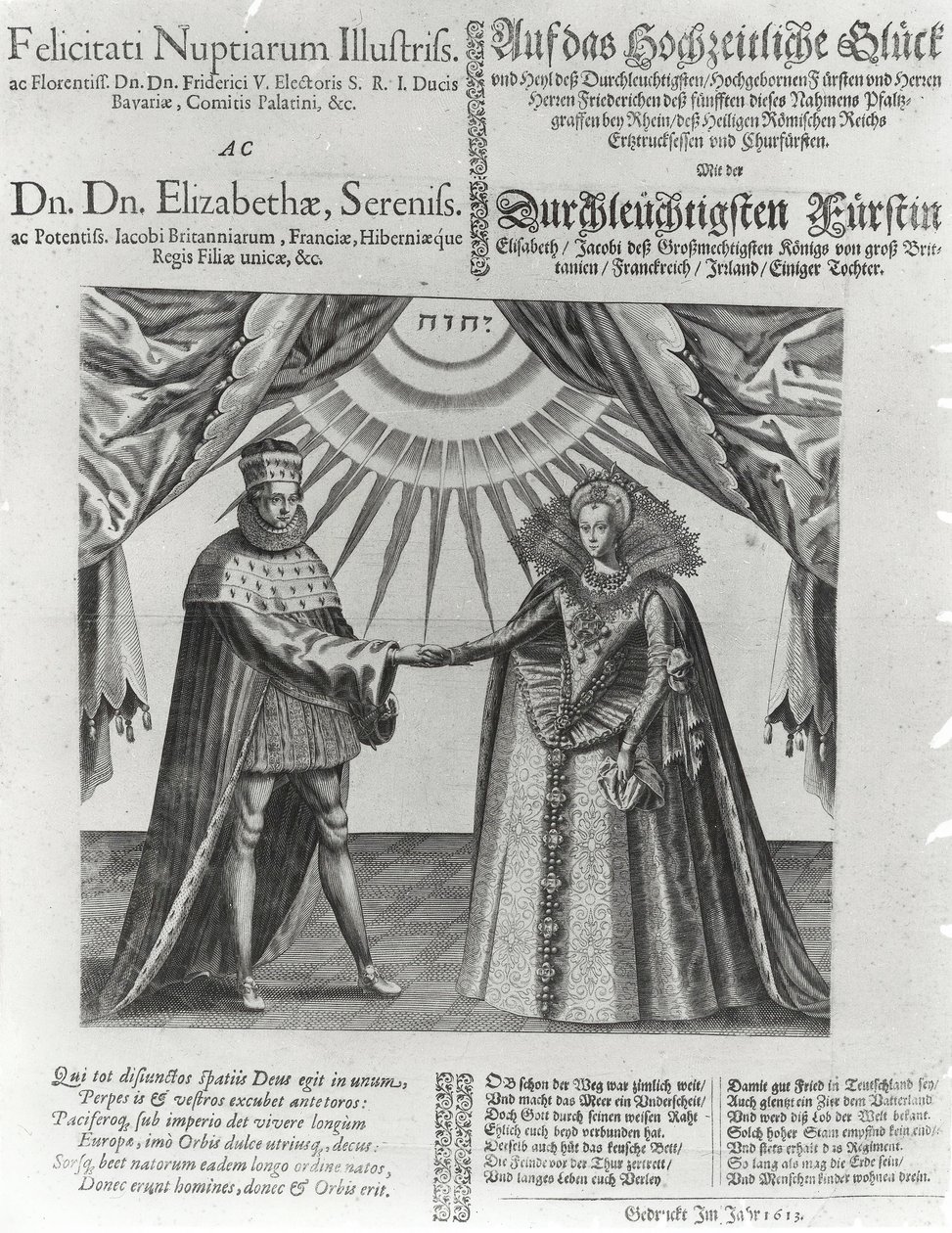 Um panfleto sobre o casamento de Frederico V, Eleitor Palatino e Princesa Isabel da Inglaterra, 1613 de Jacques Granthomme