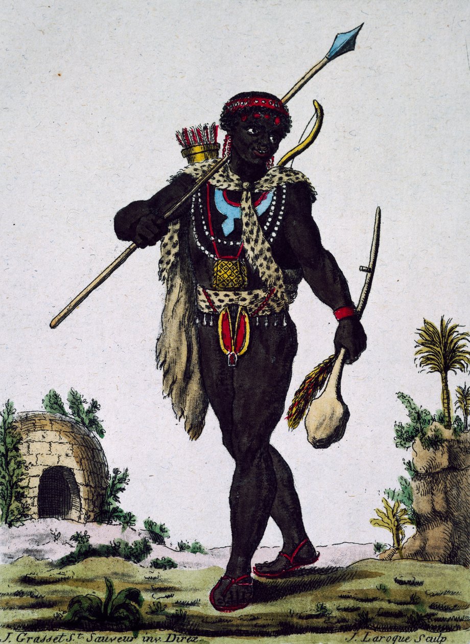 Homem da tribo Namaquas, África, gravura da Enciclopédia das Viagens de Jacques Grasset de Saint Sauveur