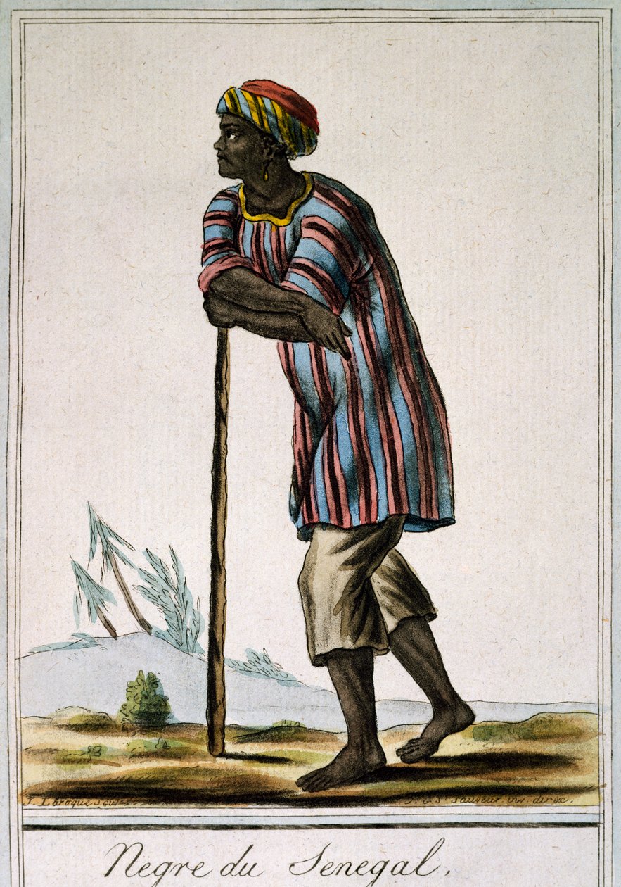 Senega Negro, gravura a cores de Encyclopedie des Voyages, de Jacques Grasset de Saint-Sauveur (1757-1810) de Jacques Grasset de Saint Sauveur