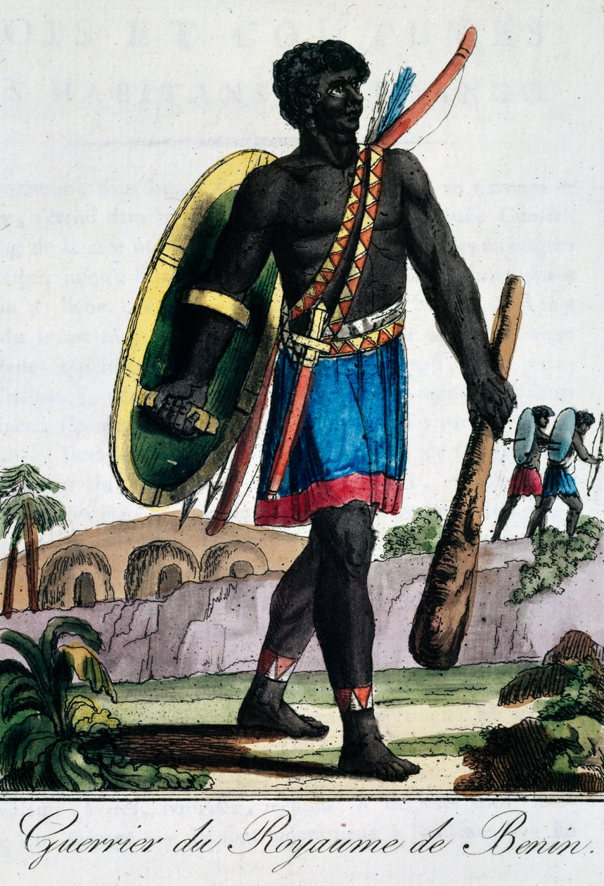 Guerreiro da África do Benin, gravura da Enciclopédia Viajante de Jacques Grasset de Saint Sauveur