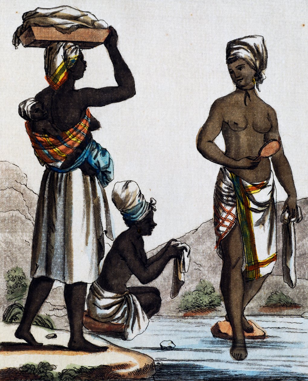 Lavadeiras de Santo Domingo, gravura colorida de um desenho de Labrousse (ativo 1796), de Encyclopedie des Voyages, de Jacques Grasset de Saint-Sauveur (1757-1810) de Jacques Grasset de Saint Sauveur