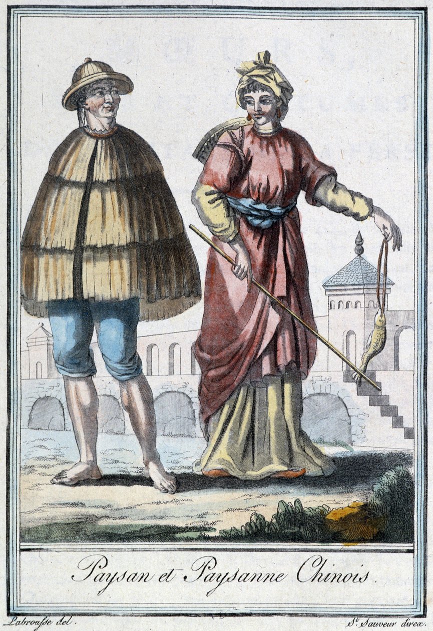 Camponês chinês e camponês - na "Encyclopedia of Travels" de Grasset St Sauveur, ed. 1796 de Jacques Grasset de Saint Sauveur