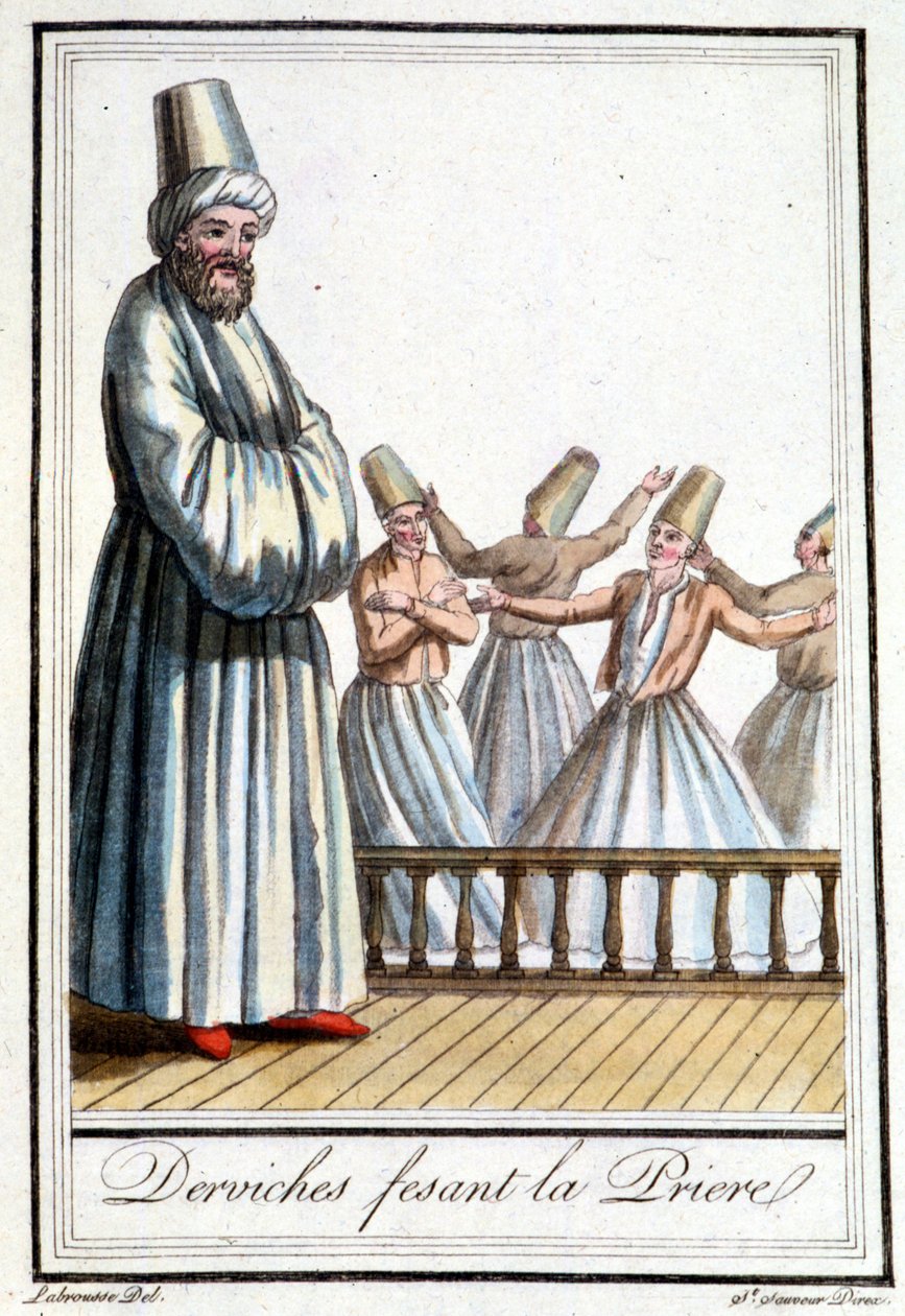 Dervixes fazendo a oração (Dervishes tourneurs) - na "Encyclopédie des voyages" de Grasset Saint Sauveur, ed. Paris 1796 de Jacques Grasset de Saint Sauveur