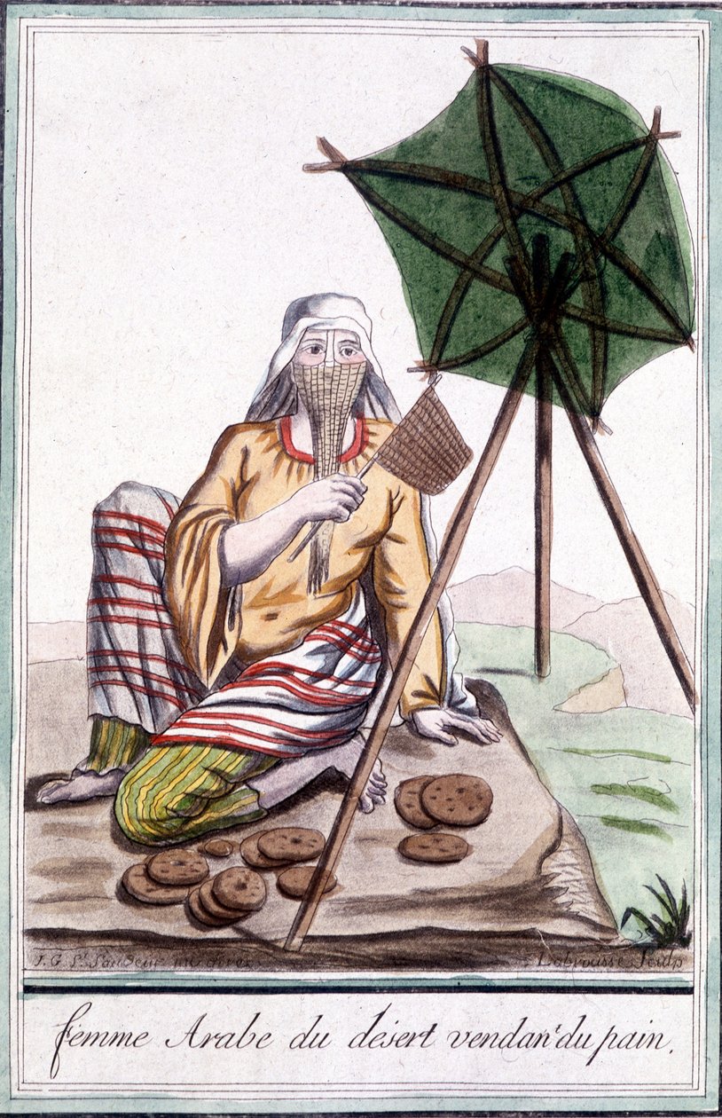Desert Arabian Woman Selling Bread - in "Encyclopedia of Travels" de Grasset St Sauveur, ed. 1796 de Jacques Grasset de Saint Sauveur