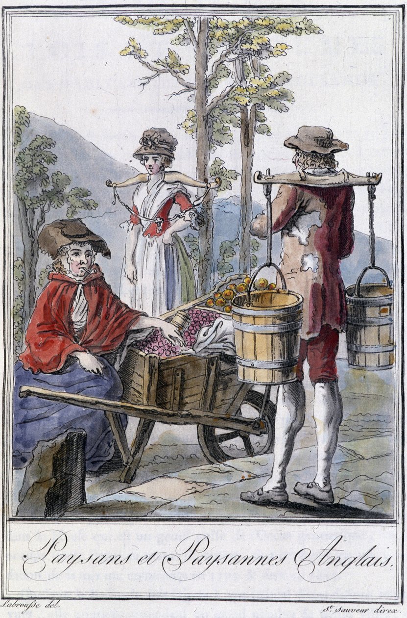 Camponeses ingleses e camponeses - na "Encyclopedia of Travels" de Grasset St Sauveur, ed. 1796 de Jacques Grasset de Saint Sauveur