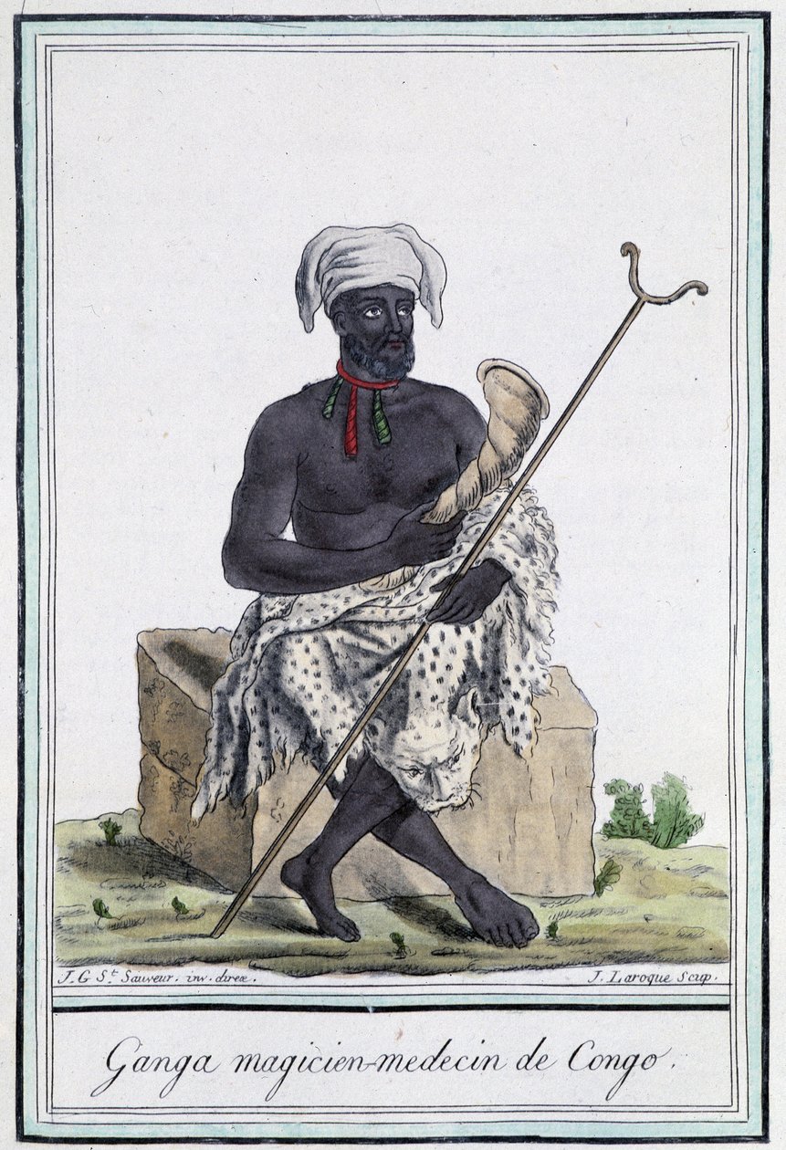 Ganga, médico mágico do Congo - na "Encyclopédie des voyages" de Grasset Saint Sauveur, ed. Paris 1796 de Jacques Grasset de Saint Sauveur
