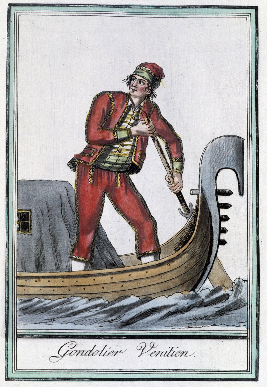 Gondolier em Veneza - na "Encyclopédie des voyages" de Grasset Saint Sauveur, ed. Paris 1796 de Jacques Grasset de Saint Sauveur