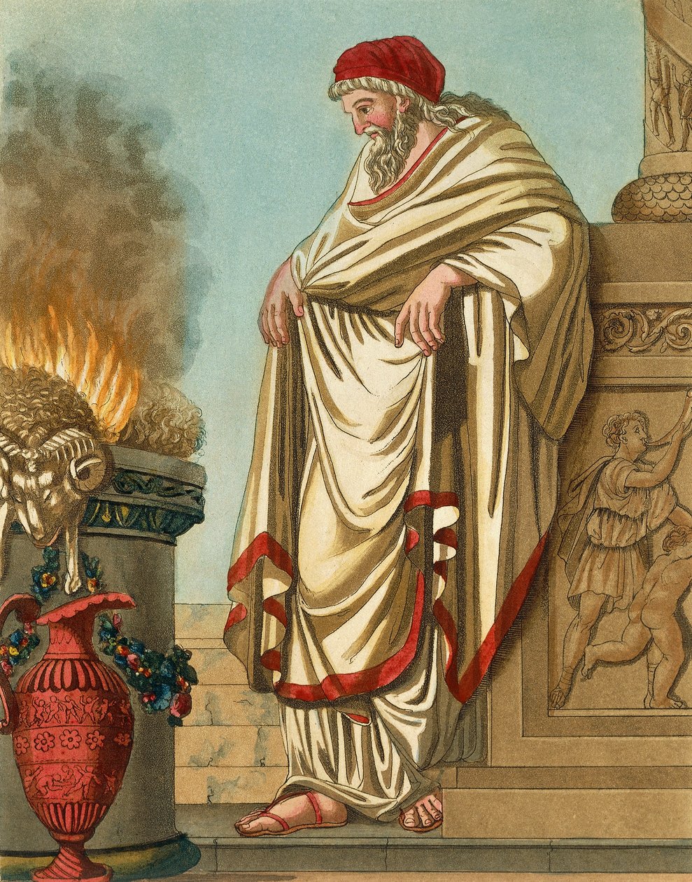 Grande Pontífice, de Jacques Grasset de Saint-Sauveur (1757-1810), gravura da Roma Antiga, ou descrição histórica e pictórica de tudo o que diz respeito ao povo romano, seus militares, costumes, vida religiosa e pública de Jacques Grasset de Saint Sauveur