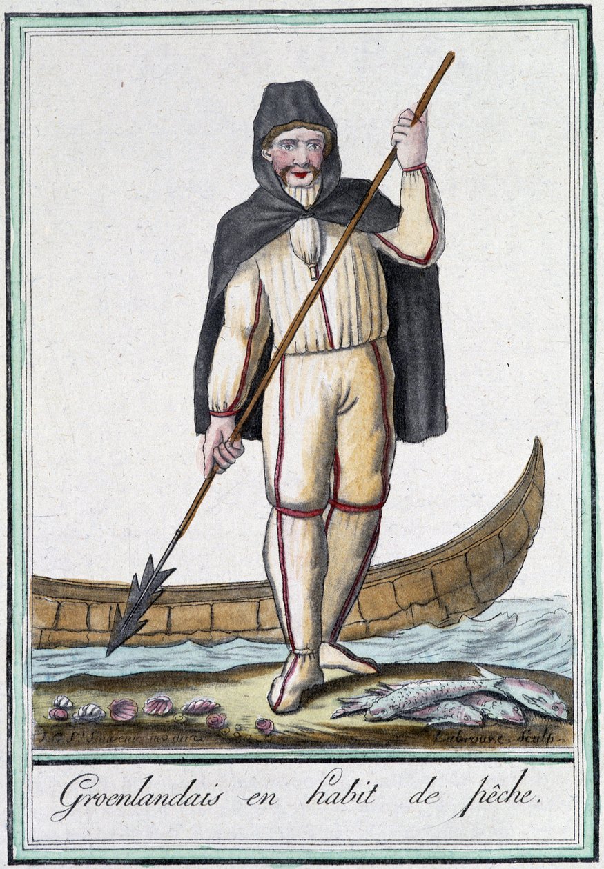Gronelândia em fato de pesca - na "Encyclopédie des voyages" de Grasset Saint Sauveur, ed. Paris 1796 de Jacques Grasset de Saint Sauveur